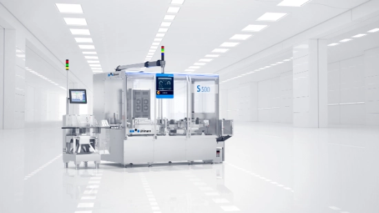 Frontal view of an S 500 Serialization Platform for folding cartons with additional Tamper TopLabeling function
