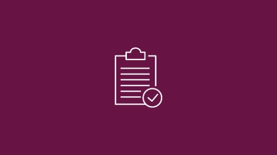 White clipboard icon with a checkmark on a berry‑colored background symbolizing compliance and documentation.