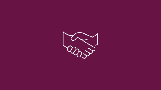 Symbol of two hands shaking to represent partnership or agreement.