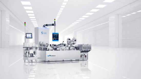 Frontal view of an S 500 Serialization Platform for folding cartons with additional Tamper Evident Labeling function