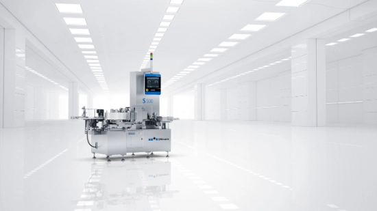 Frontal view of an S 500 Serialization Platform for bottles