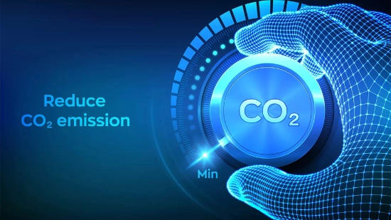 Digital hand turns a knob to reduce CO2 emissions