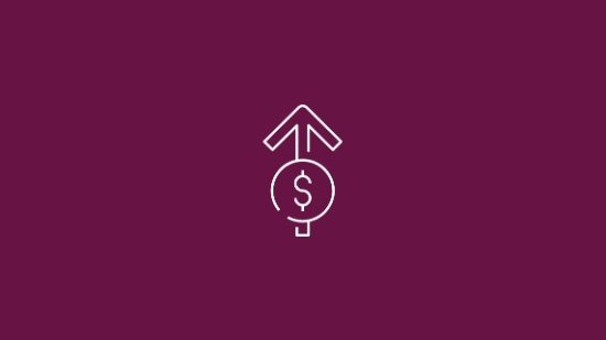 Symbol of an upward arrow above a Euro sign representing financial growth.