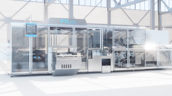 Front view of the PTC 200 packaging line