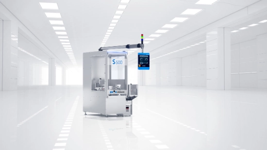 Frontal view of an S 500 Serialization Platform for folding cartons with additional Top Labeling and Top Printing function