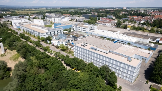 Aerial view of industrial buildings