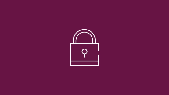 White lock icon on a berry‑colored background representing security.