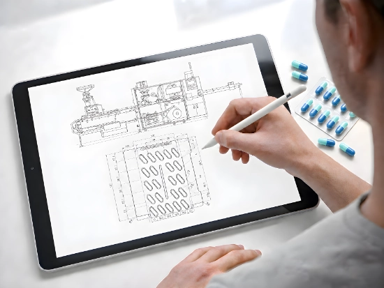 Person working on a packaging solution on a tablet